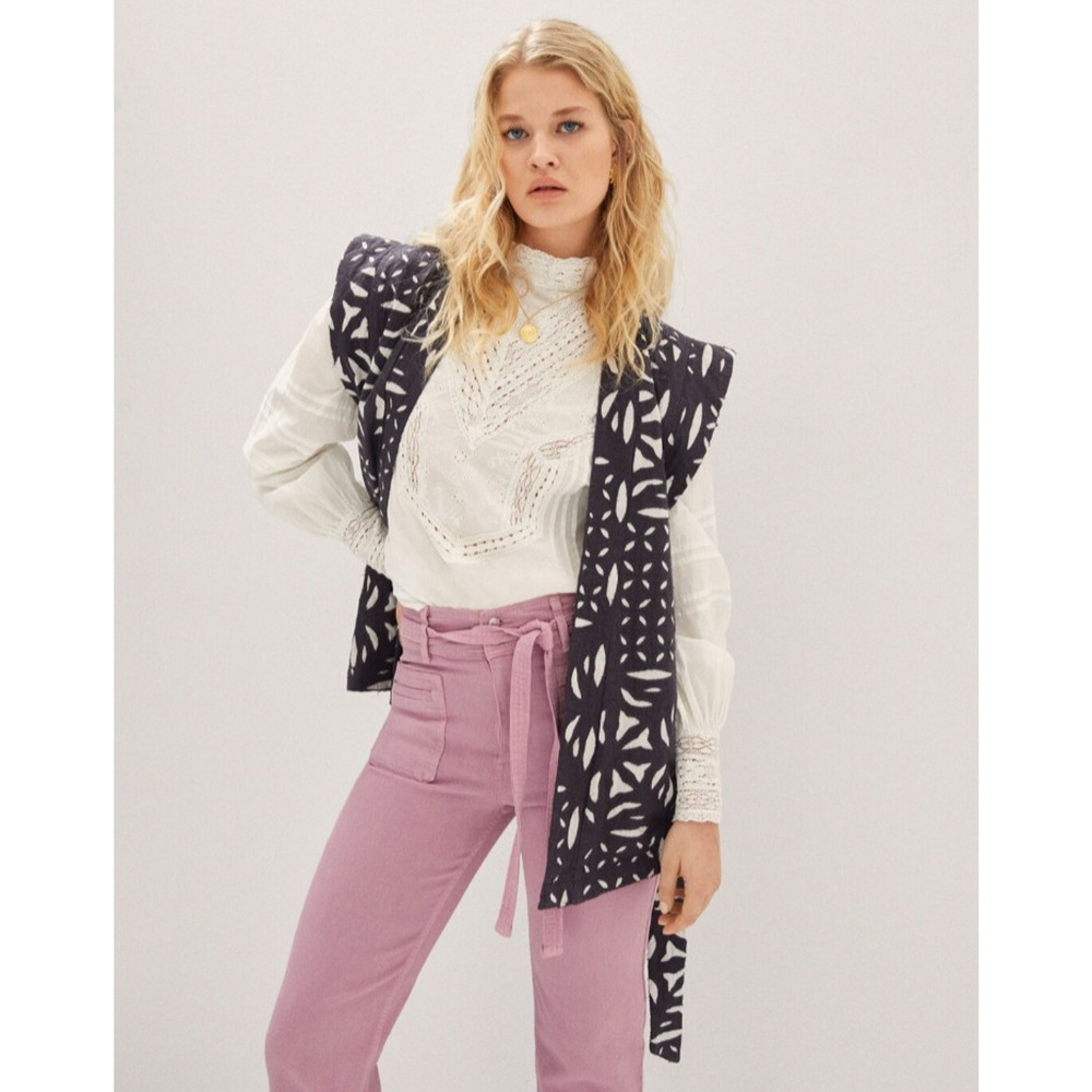 MANGO Embroidered Gilet Vest Womens S Lagenlook Handmade Layer Scandi Girl NEW